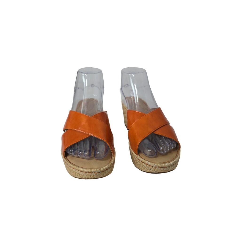 Born Sandals Women's Size 7 Orange Platform Wedge Patent Leather Comfort Shoes - Picture 4 of 10